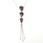 SILVER & HARD STONE PENDANT NECKLACE WITH TASSELS