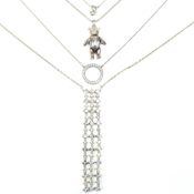 COLLECTION OF SILVER & GEM SET NECKLACES INCLUDING PANDORA