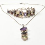 SILVER & GEM SET PENDANT NECKLACE & BRACELET