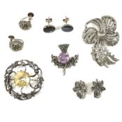 COLLECTION OF SILVER MARCASITE & GEM SET JEWELLERY