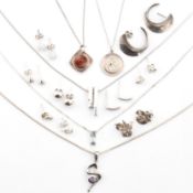 SILVER & WHITE METAL PENDANT NECKLACES & EARRINGS