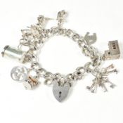 SILVER CHARM BRACELET WITH HEART PADLOCK CLASP