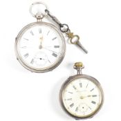 TWO SILVER OPEN FACE POCKET WATCHES INCLUDING VICTORIAN