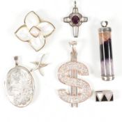 COLLECTION OF SILVER & GEM SET NECKLACE PENDANTS