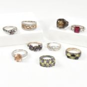 COLLECTION OF SILVER & GEM SET RINGS