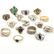 COLLECTION OF SILVER & YELLOW TONE METAL RINGS