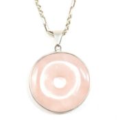 SILVER & ROSE QUARTZ PENDANT NECKLACE