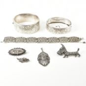 COLLECTION OF SILVER & MARCASITE JEWELLERY INCLUDING VICTORIAN