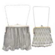 TWO WHITE METAL LADIES CHAINMAIL EVENING BAGS