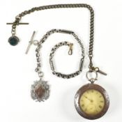 VICTORIAN HALLMARKED SILVER POCKET WATCH & ALBERT CHAINS