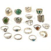 COLLECTION OF SILVER & GEM SET RINGS