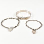 HALLMARKED SILVER BANGLE & TWO HALLMARKED SILVER BRACELETS