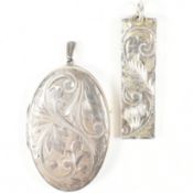 HALLMARKED SILVER ENGRAVED INGOT PENDANT & OVAL LOCKET