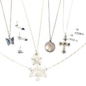 COLLECTION OF SILVER PENDANT NECKLACES & EARRINGS