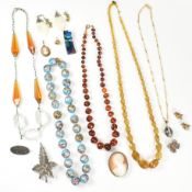 COLLECTION OF COSTUME JEWELLERY INCLUDING COPAL BEAD NECKLACE
