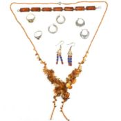 COLLECTION OF SILVER & AMBER & BEADED JEWELLERY