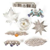 COLLECTION OF SILVER & GEM SET BROOCH PINS