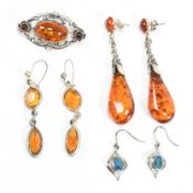 COLLECTION OF SILVER & WHITE METAL OPAL & AMBER JEWELLERY