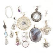 COLLECTION OF SILVER & GEM SET NECKLACE PENDANTS