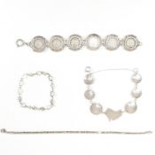 COLLECTION OF SILVER & WHITE METAL BRACELETS