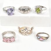 SIX SILVER & GEM SET RINGS