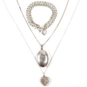 TWO SILVER LOCKET PENDANT NECKLACES & HEART CHARM BRACELET