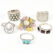 SIX SILVER & GEM SET RINGS