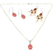 COLLECTION OF SILVER & ORANGE STONE JEWELLERY