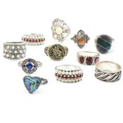 COLLECTION OF SILVER & GEM SET RINGS