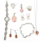 COLLECTION OF SILVER & WHITE TONE METAL JEWELLERY