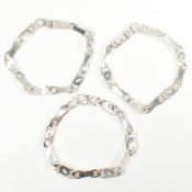 THREE SILVER FANCY LINK CHAIN BRACELETS
