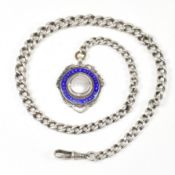 SILVER CURB LINK ALBERT CHAIN WITH SHIELD FOB