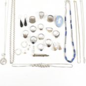 COLLECTION OF SILVER & WHITE METAL JEWELLERY