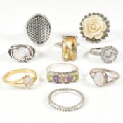 COLLECTION OF SILVER & GEM SET RINGS