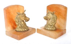 PAIR OF MID CENTURY ALABASTER UNICORN BOOKENDS