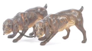 BRONZE FIGURE OF TWO HOUNDS WITH CHAIN