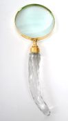 20TH CENTURY BRASS CASED LARGE GLASS MAGNIFYING GLASS