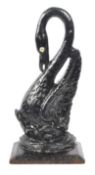 20TH CENTURY CAST IRON PAINTED SWAN DOOR PORTER