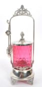 VICTORIAN CRANBERRY GLASS PICKLE CASTOR