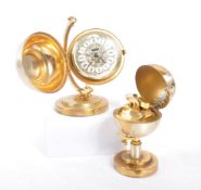 20TH CENTURY GILT GLOBE TABLE LIGHTER & CLOCK