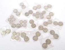 COLLECTION APPROX 50 BRITISH PRE-1947 COINS - SHILLINGS SIXPENCE