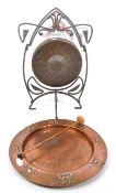 20TH CENTURY NOUVEAU MANNER CAST METAL GONG & CHARGER
