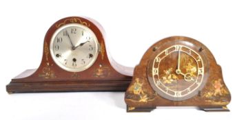 TWO BRITISH JAPANNED MANTEL CLOCKS