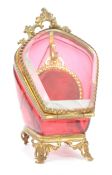 VICTORIAN CRANBERRY GLASS & GILT POCKET WATCH DISPLAY HOLDER