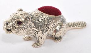 20TH CENTURY STERLING SILVER BEAVER PIN CUSHION