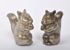 PAIR OF SQUIRREL WHITE METAL SALT & PEPPER SHAKERS