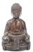 19TH CENTURY FILLED BUDDHA FIGURE IN LOTUS POSE WITH BOWL