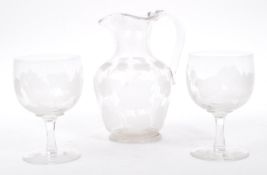 20TH CENTURY ETCHED GLASS JUG & GLASSES - TIFFANY STYLE