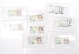 EIGHT BANK OF ENGLAND UNCIRCULATED £5 NOTES