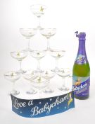BABYCHAM - ELEVEN MID CENTURY GLASSES & BOTTLE